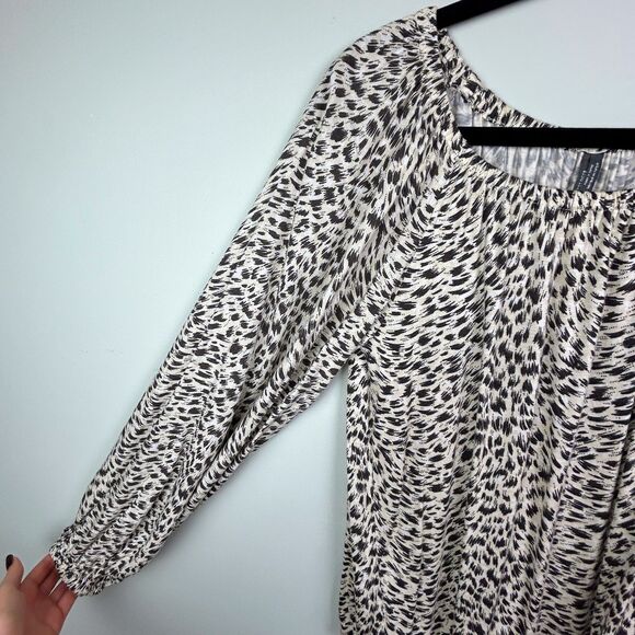 Anthropologie Cascais Off the Shoulder Top Leopard Print Neutral Long Sleeve S - Picture 6 of 13